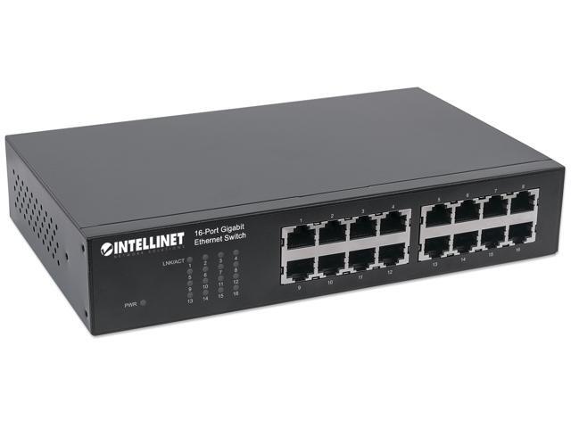 Intellinet 16-Port Gigabit Ethernet Switch, 16-Port RJ45 10/100/1000 Mbps, IEEE 802.3az Energy Efficient Ethernet, Desktop, 10' and 19' Rackmount
