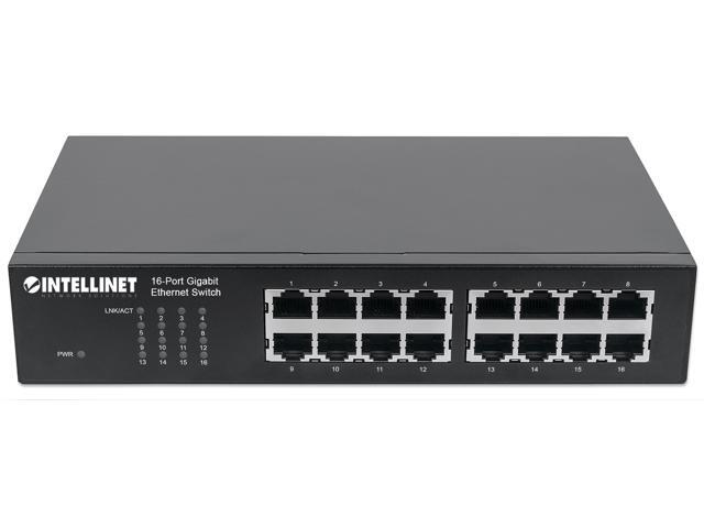 Intellinet 16-Port Gigabit Ethernet Switch, 16-Port RJ45 10/100/1000 Mbps, IEEE 802.3az Energy Efficient Ethernet, Desktop, 10' and 19' Rackmount