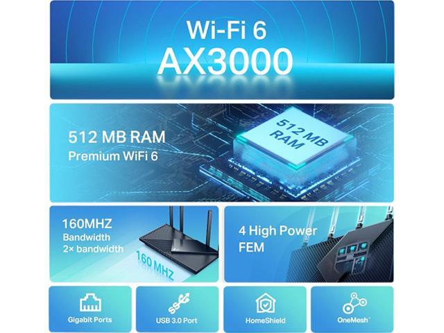 TP-Link Archer AX55 WiFi 6 AX3000 Smart WiFi Router - 802.11ax Wireless Router, Gigabit Internet Router, Dual Band, OFDMA, MU-MIMO, OneMesh Compatible
