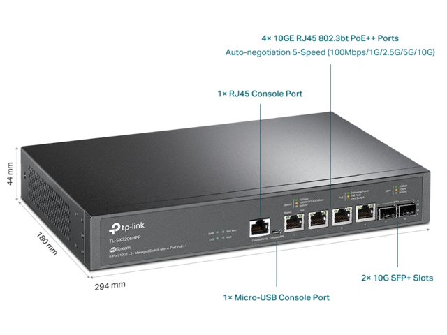 TP-Link JetStream 6-Port 10GE L2+ Managed Switch with 4-Port PoE++