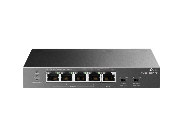 TP-Link TL-SG1005P-PD 5-Port Gigabit Desktop PoE+ Switch with 1-Port PoE++ In and 4-Port PoE+Out