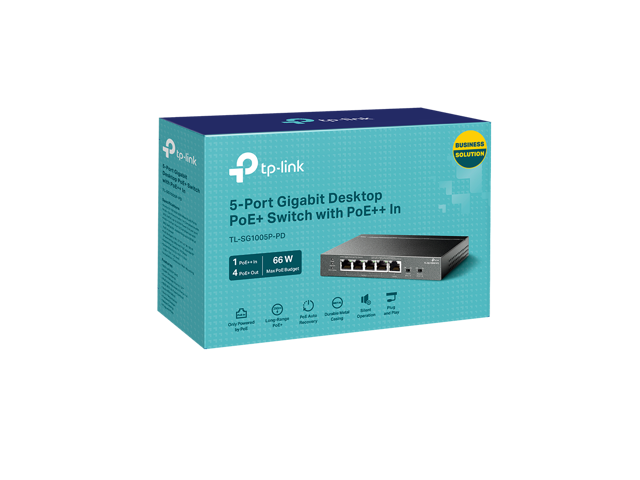 TP-Link TL-SG1005P-PD 5-Port Gigabit Desktop PoE+ Switch with 1-Port PoE++ In and 4-Port PoE+Out
