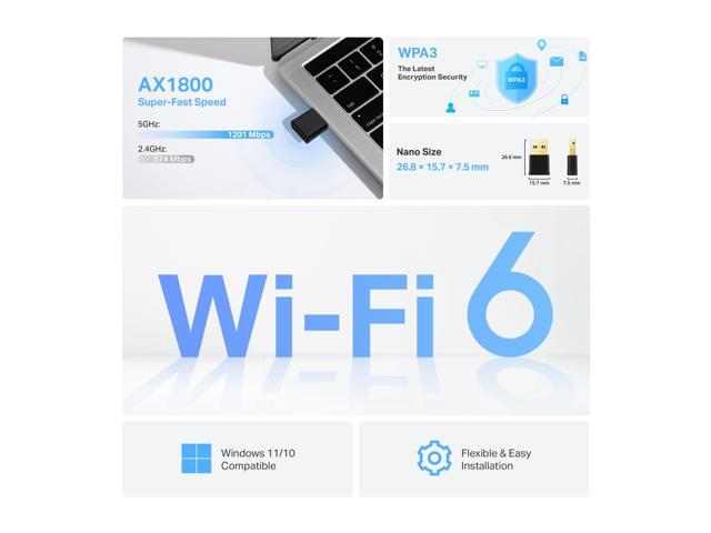 TP-Link Nano USB Wi-Fi 6 AX1800 Nano Dual Band USB Adapter for PC - Archer TX20U Nano