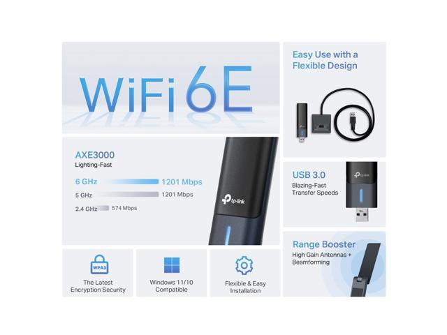 TP-Link Archer TXE50UH AXE3000 Wi-Fi 6E High Gain Tri-band Wireless USB Adapter