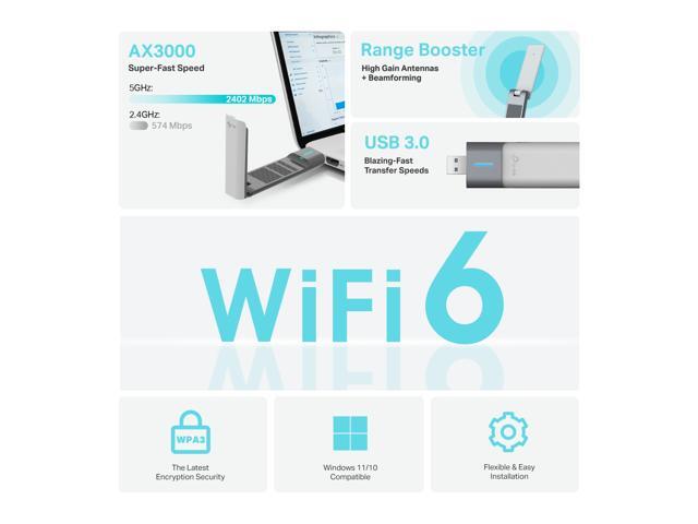 TP-Link Archer TX50UH AX3000 High Gain Dual Band Wi-Fi 6 USB Adapter - Ultra-Fast Speeds, 2402 Mbps 5 GHz, 574 Mbps 2.4 GHz, High Gain Antenna, USB...
