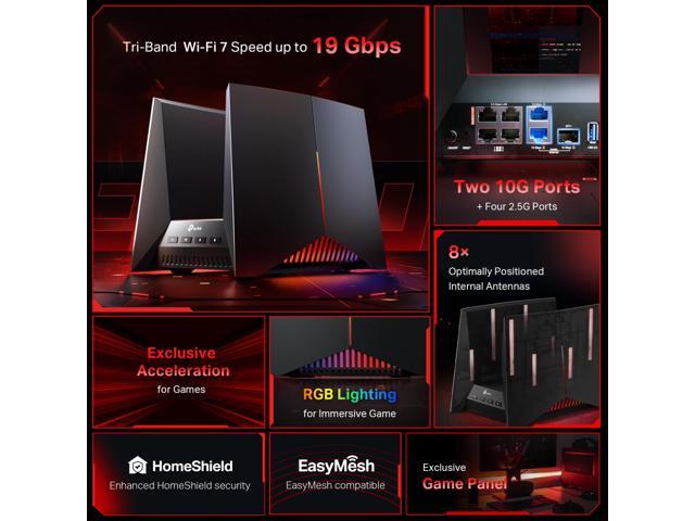 TP-Link - BE19000 Tri-Band Wi-Fi 7 Gaming Router - Black/Red - image 5