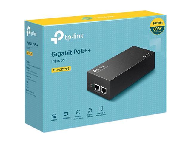 TP-Link TL-PoE170S 802.3at/af/bt Gigabit PoE Injector Non-PoE to PoE Adapter Supplies up to 60W (PoE++) Plug & Play Desktop/Wall-Mount ...