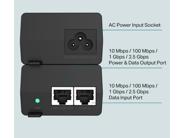 TP-Link TL-PoE260S 802.3at/af 2.5G PoE+ Injector Non-PoE to PoE Adapter