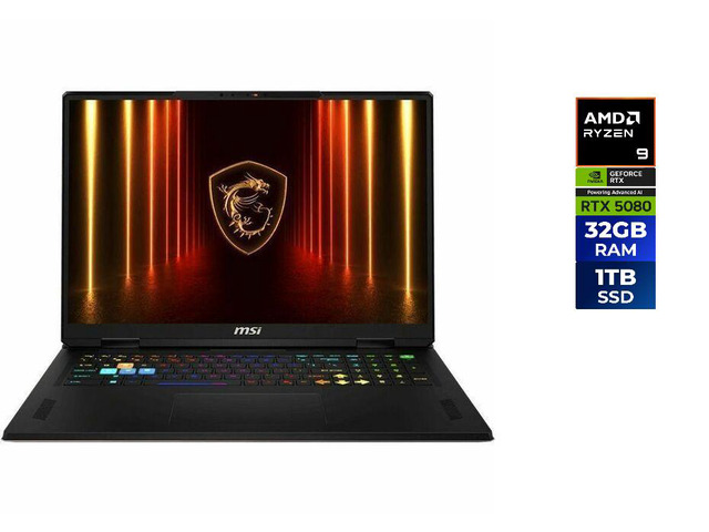 MSI - 18.0' QHD+ 240 Hz - AMD Ryzen 9 9955HX - GeForce RTX 5080 Laptop GPU - 32GB DDR5 Memory DDR5 5600 - 1TB NVMe SSD - Windows 11 Home (Vector...