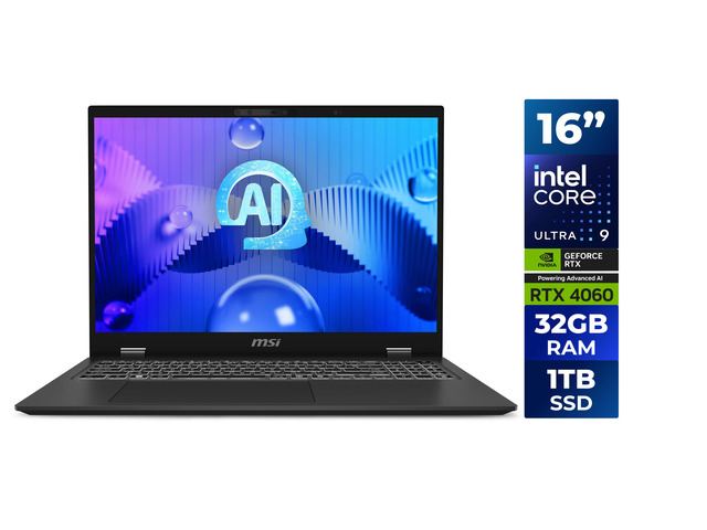 MSI Prestige 16 AI Studio EVO 16' QHD+ Ultra Thin Professional Laptop Intel Core Ultra 9-185H RTX4060 32GB LPDDR5 1TB NVMe SSD Win 11 Home