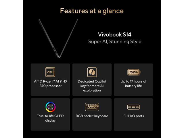 ASUS - Vivobook S14 14" FHD+ OLED Laptop - Copilot+ PC - AMD Ryzen AI 9 HX 370 with 32GB Memory - 1TB SSD - Neutral Black - image 5