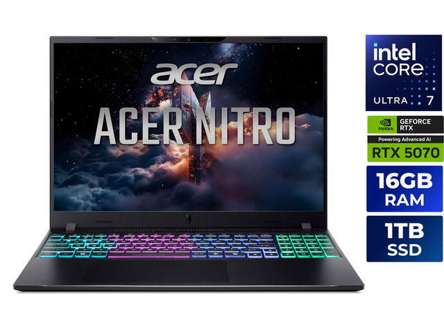 Acer Nitro V 16S AI - 16.0' WUXGA 180 Hz - Intel Core Ultra 7 355 - GeForce RTX 5070 Laptop GPU - 16GB Memory DDR5 6400 - 1TB NVMe SSD - Windows 11...