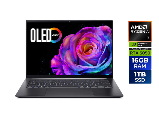 Acer Swift X 14 AI SFX14-61G-R9QE Copilot+ PC, 14.5' OLED Touch 120Hz, AMD Ryzen AI 7 350, NVIDIA GeForce RTX 5050 Laptop GPU, 16GB LPDDR5X, 1TB...