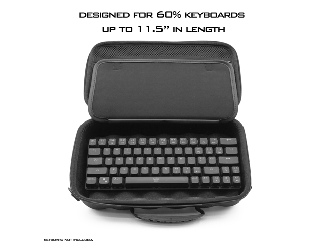 CASEMATIX - 60% Keyboard Case Compatible with Keys up to 11.5' - Travel Case with Shoulder Strap and Netted Accessory Storage