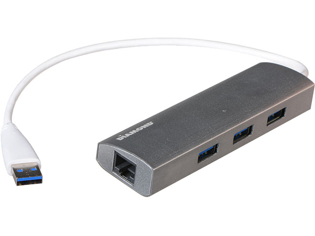 Diamond Multimedia USB303HE 3-port SuperSpeed USB 3.0 Hub with 10/100/1000Mbps Gigabit Ethernet Port, Mini Docking Station