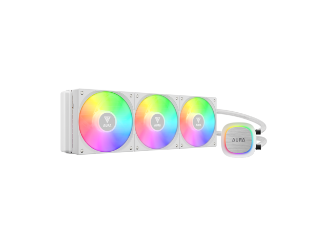 GAMDIAS Aura GLV2 360mm AIO Liquid CPU Cooler, Rotatable Performance 10-Pole Pump, 3 x 120mm Daisy-chained Hidden Cable Fans, Low-Noise PWM & ARGB.