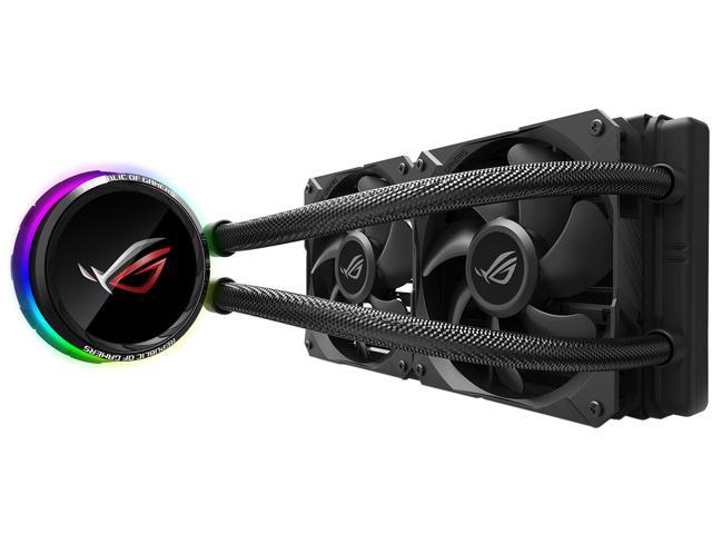 ASUS ROG Ryuo 240 RGB AIO Liquid CPU Cooler 240mm Radiator (Dual 120mm 4-pin PWM Fans) with LIVEDASH OLED Panel and FanXpert Controls.