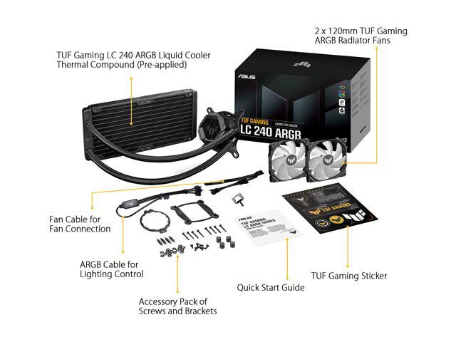 ASUS TUF Gaming LC 240 ARGB all-in-one liquid CPU cooler (Aura Sync, dual TUF 120mm ARGB radiator fans with fan blade groove design)