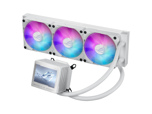 ASUS ROG Ryujin III 360 ARGB WHT AIO liquid CPU cooler with 360mm radiator. Asetek 8th gen pump, 3x magnetic 120mm ARGB fans, 3.5" LCD display,...