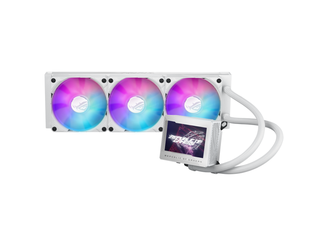 ASUS ROG Ryujin III 360 ARGB WHT AIO liquid CPU cooler with 360mm radiator. Asetek 8th gen pump, 3x magnetic 120mm ARGB fans, 3.5" LCD display,...