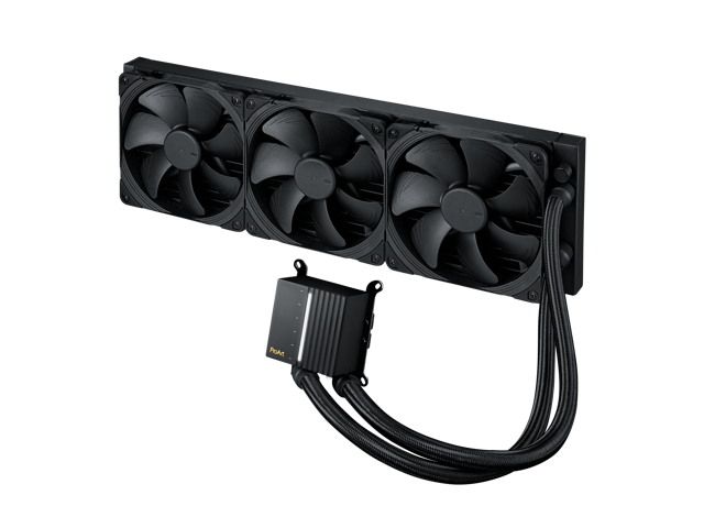 ASUS ProArt LC 420 all-in-one CPU liquid cooler with illuminated system status meter and three Noctua NF-A14 industrialPPC-2000 PWM 140mm radiator...