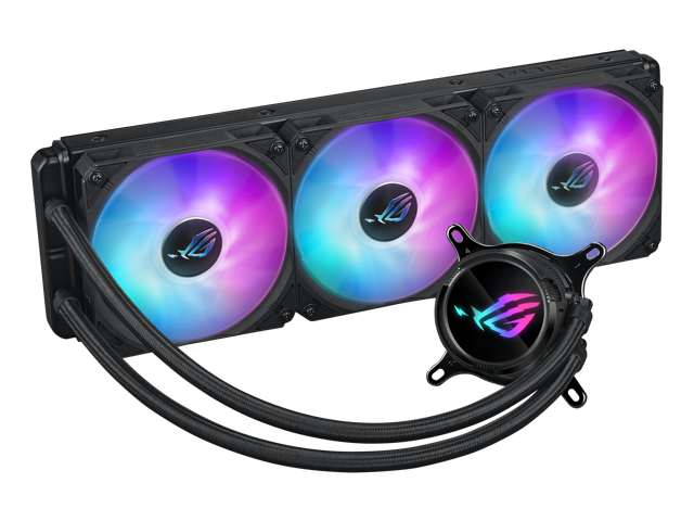 ASUS ROG Strix LC III 360 ARGB all-in-one CPU liquid cooler with 360° rotatable water block, Asetek's new Gen7 v2 pump, premium ROG ARGB fans, and...
