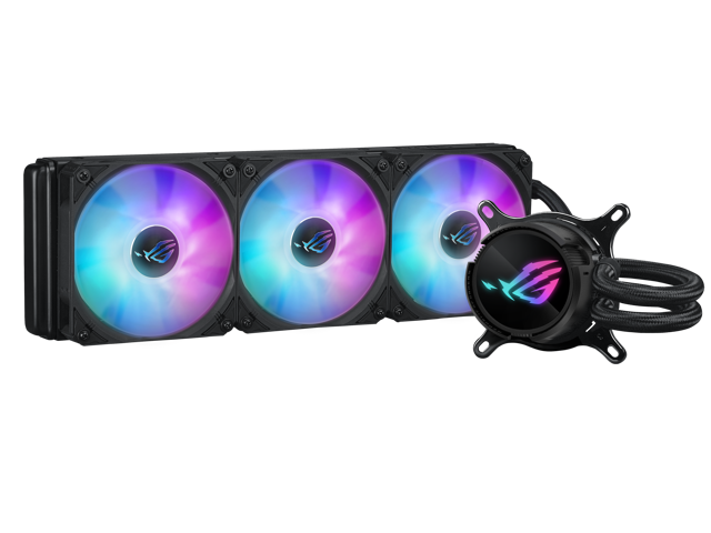 ASUS ROG Strix LC III 360 ARGB all-in-one CPU liquid cooler with 360° rotatable water block, Asetek's new Gen7 v2 pump, premium ROG ARGB fans, and...