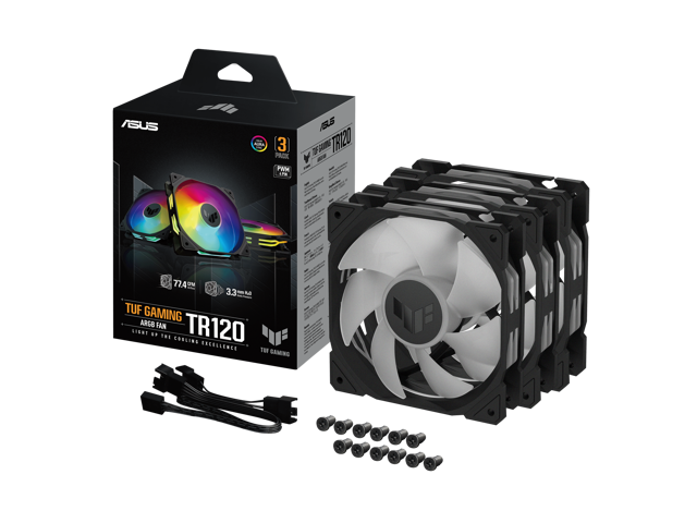 ASUS TUF Gaming TR120 ARGB Fan - Black - Triple Pack Higher Cooling Performance Extra-thick 28mm Fan Frame, Exclusive Double-Layered LED Matrix...