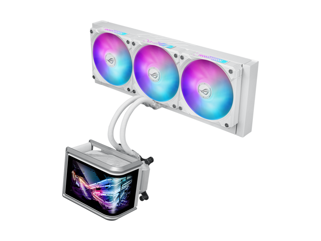 ASUS ROG RYUO IV SLC 360 ARGB White Edition all-in-one CPU liquid cooler, shortened tubing for clean aesthetic, movable curved 6.67-inch display, 6...