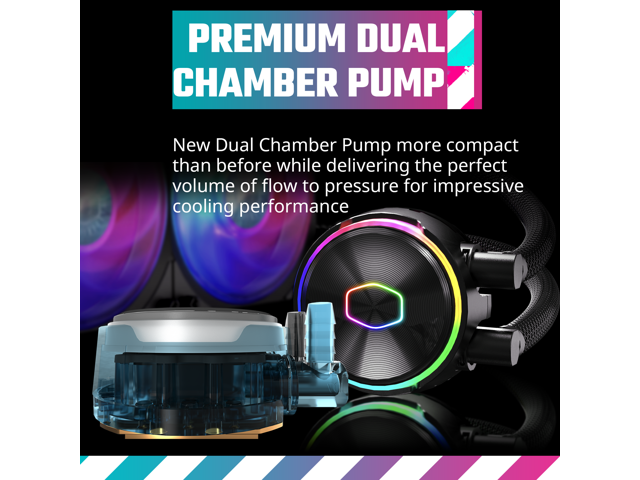 Cooler Master MasterLiquid PL240 FLUX Close-Loop AIO CPU Liquid Cooler, Dual Chamber Pump, Ceramic Bearing Impeller, Enlarged Copper Base, ARGB...
