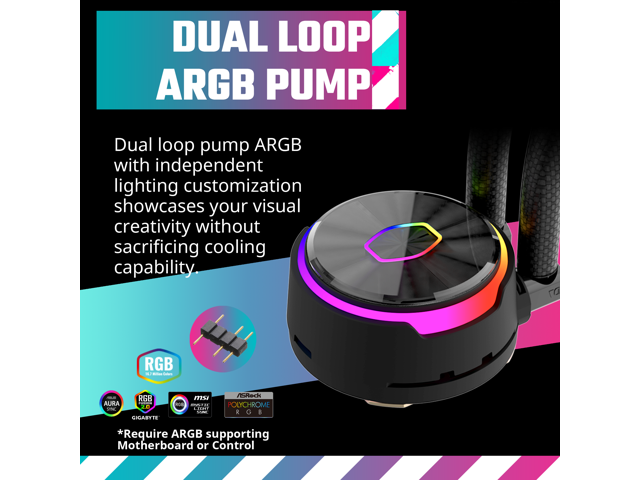 Cooler Master MasterLiquid PL240 FLUX Close-Loop AIO CPU Liquid Cooler, Dual Chamber Pump, Ceramic Bearing Impeller, Enlarged Copper Base, ARGB...