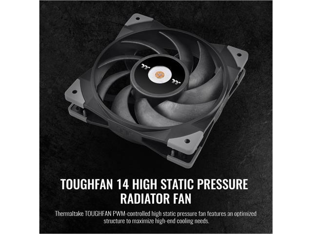 Thermaltake TOUGHFAN 14 Black PWM 500 - 2000 RPM Controlled High Static Pressure 140mm Circular Radiator Fan with Anti-Vibration Mounting System...