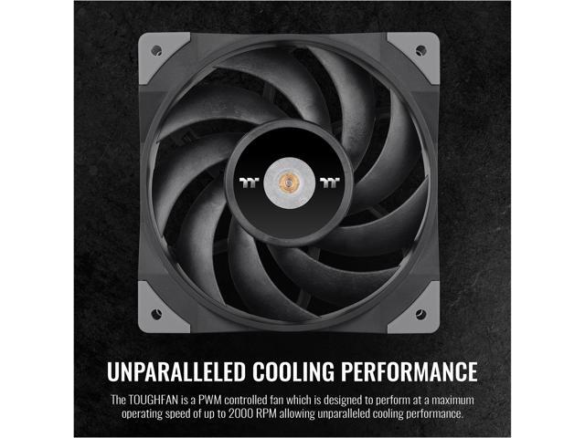 Thermaltake TOUGHFAN 14 Black PWM 500 - 2000 RPM Controlled High Static Pressure 140mm Circular Radiator Fan with Anti-Vibration Mounting System...