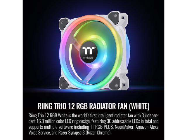 Thermaltake Riing Trio White 120mm 16.8 Million RGB Color (Alexa, Razer Chroma) Software Enabled 3 Light Rings 30 Addressable LED 9 Blades...