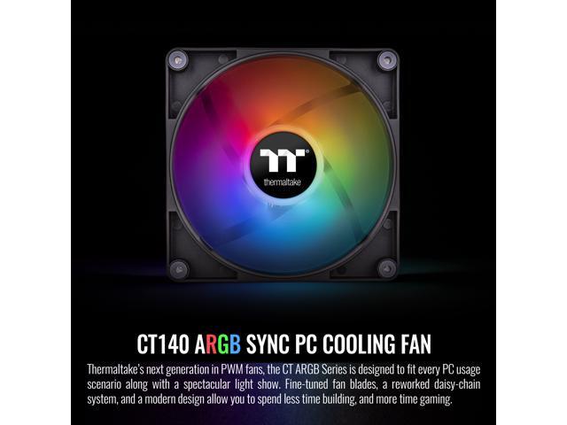 Thermaltake CT140 ARGB Sync PC Cooling Fan (2-Fan Pack), 5V Motherboard Sync, 16.8 Million Colors 9 Addressable LEDs, 140 mm Hydraulic Bearing...
