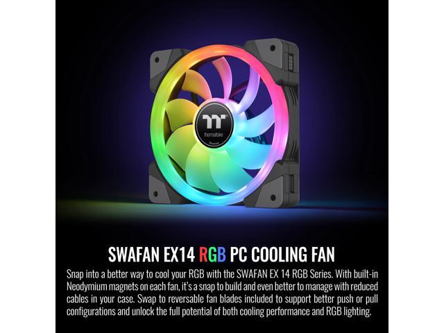 Thermaltake SWAFAN EX 14 RGB PC Cooling Fan, 500 ~ 2000 RPM, Magnetic Connection, Reversable Blades, controller included, CL-F144-PL14SW-A