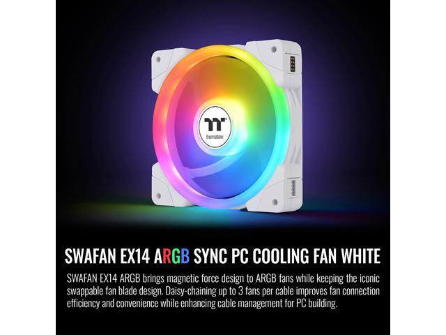 Thermaltake SWAFAN EX 14 ARGB PC Cooling Fan White, 3-Fan pcak, 500 ~ 2000 RPM, Magnetic Connection, Reversable Blades, sync with MB RGB software,...