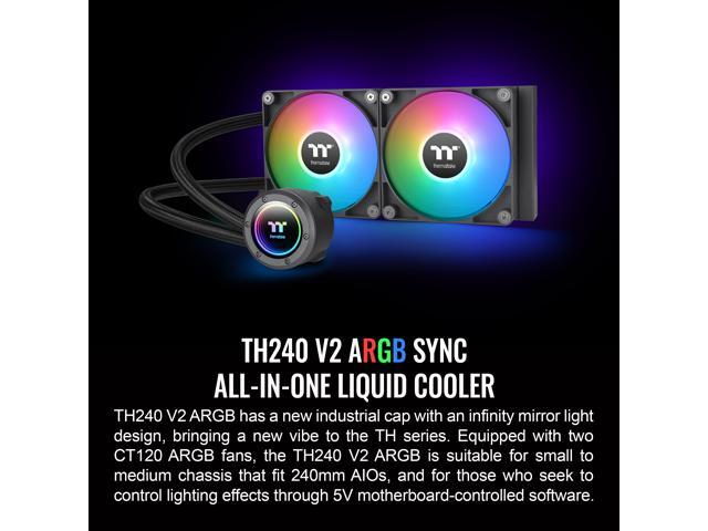 Thermaltake - TH240 V2 ARGB Sync 240mm AIO Liquid Cooler (2x 120mm ARGB PWM Fans) with Mirror Rotating Cap Design - Black - image 3