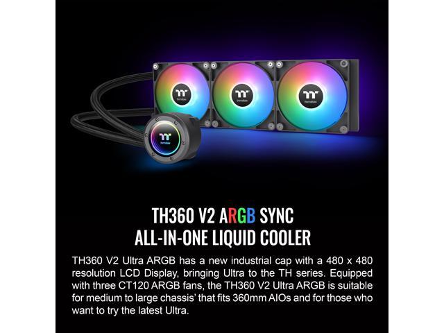 Thermaltake - TH360 V2 ARGB Sync 360mm AIO Liquid Cooler (3x 120mm ARGB PWM Fans) with Mirror Rotating Cap Design - Black - image 3