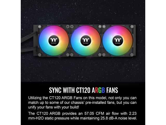 Thermaltake - TH360 V2 ARGB Sync 360mm AIO Liquid Cooler (3x 120mm ARGB PWM Fans) with Mirror Rotating Cap Design - Black - image 6