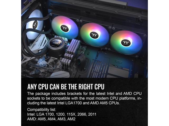 Thermaltake - TH360 V2 Ultra ARGB Sync 360mm AIO Liquid Cooler (3x 120mm ARGB PWM Fans) with 2.1" LCD Display Cap - Black - image 7