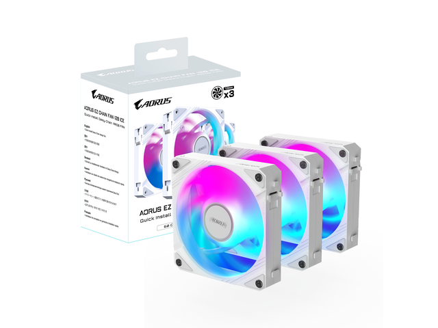 AORUS EZ CHAIN FAN 120 ICE (3-Pack), 120mm Hydro Dynamic Bearing ARGB Computer Case Fan
