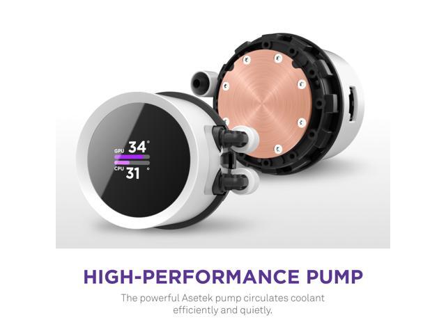 NZXT Kraken RGB 240mm - RL-KR240-W1- AIO RGB CPU Liquid Cooler - LCD Display - 2 x F120RGB Core Fans Radiator Fans White LGA 1851 / AM5 Compatible