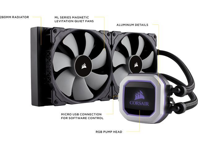 Corsair Hydro Series, H115i PRO RGB, 280mm. Dual 140mm ML PWM Fans, Advanced RGB Lighting & Fan Control w/ Software. Liquid CPU Cooler....