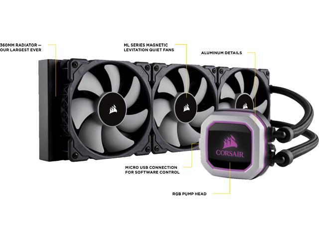 Corsair Hydro Series, H150i PRO RGB, 360mm. 3 X 120mm ML PWM Fans, Advanced RGB Lighting & Fan Control w/ Software. Liquid CPU Cooler....
