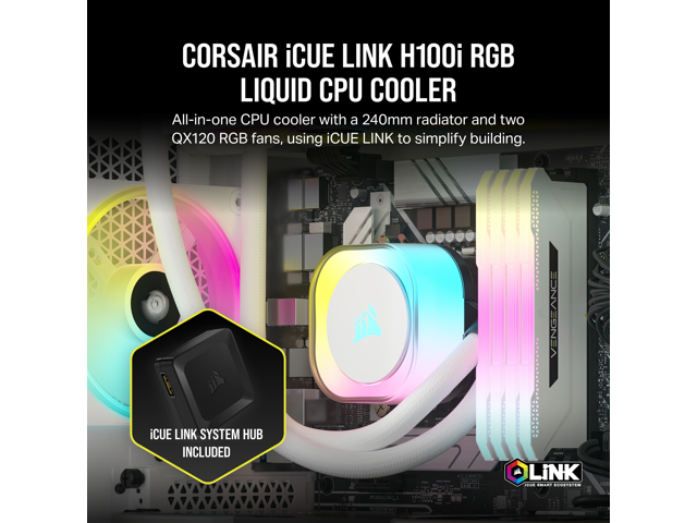 CORSAIR iCUE LINK H100i RGB Liquid CPU Cooler - QX120 RGB Fans - White - 240mm Radiator - Fits Intel LGA 1851, 1700, AMD AM5 - iCUE LINK System Hub...