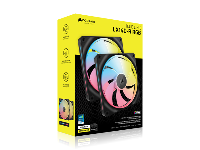 CORSAIR iCUE LINK LX140-R RGB 140mm PWM Reverse Fans Starter Kit - Reverse Fan Blade - Dual Light Loops - Easy iCUE LINK Connectivity - Magnetic...