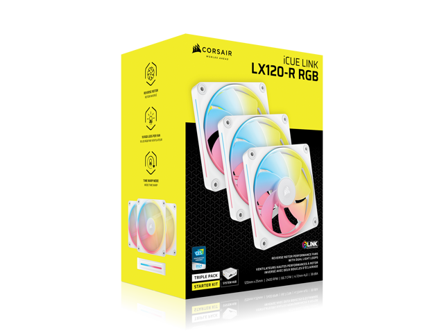 CORSAIR iCUE LINK LX120-R RGB 120mm PWM Reverse Fans Starter Kit - White - Reverse Fan Blade - Dual Light Loops - Easy iCUE LINK Connectivity -...