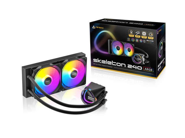 Antec Skeleton 240 ARGB Liquid CPU Cooler, 240mm Radiator, 2 x 120mm PWM ARGB Fans, Hydraulic Bearing, Copper Base, Intel LGA 115X/1200/1700/20XX,...