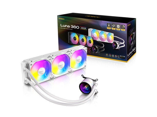 Antec Luna 360 ARGB White AIO Liquid CPU Cooler, 3x120mm PWM ARGB Fans, Infinity Mirror Pump Head Design, High-Performance Cooling, Intel LGA.
